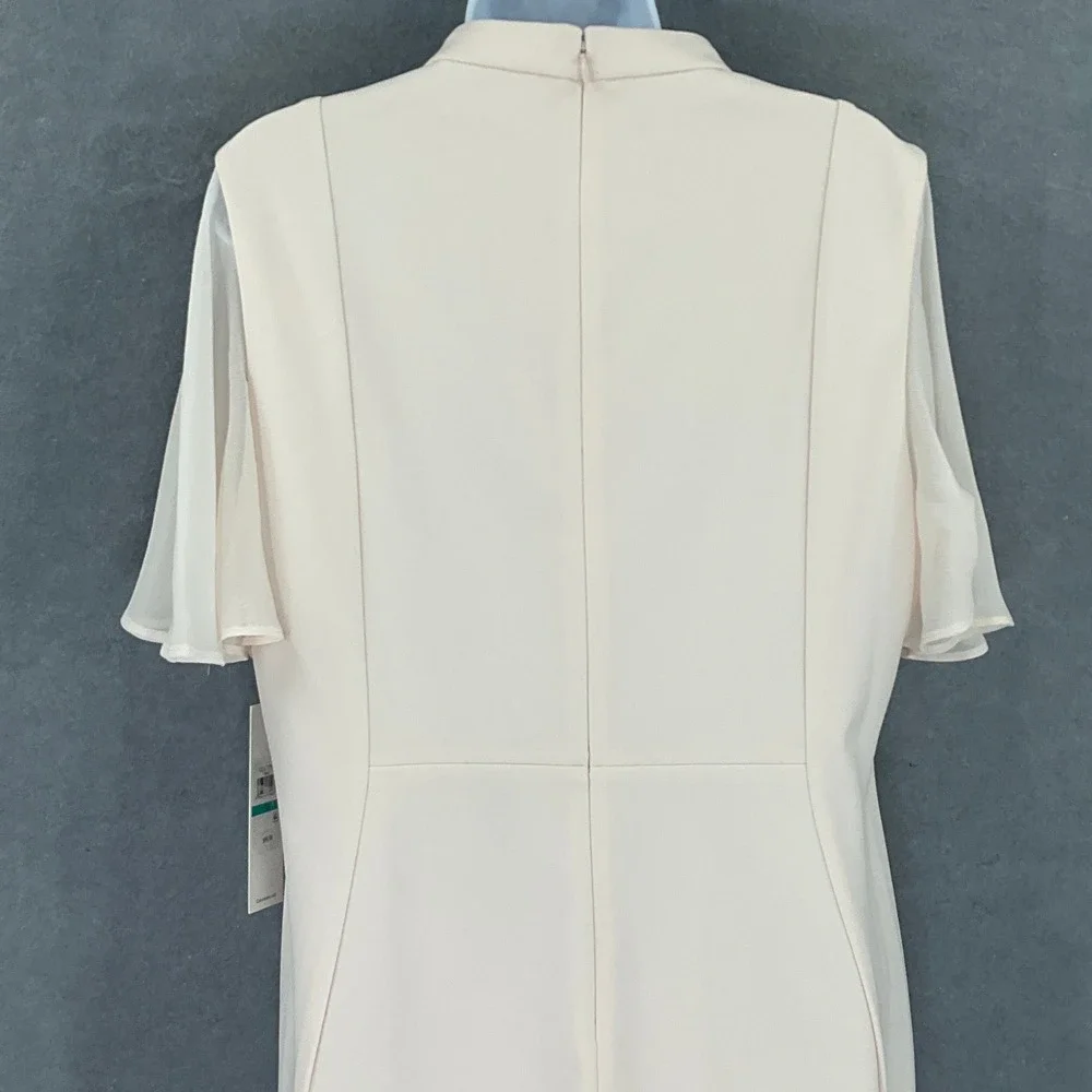 Calvin Klein Dress Women's Sz 16 Sheer Sleeve Mock Neck Bow‎ Blush Pink Formal - Picture 7 of 15